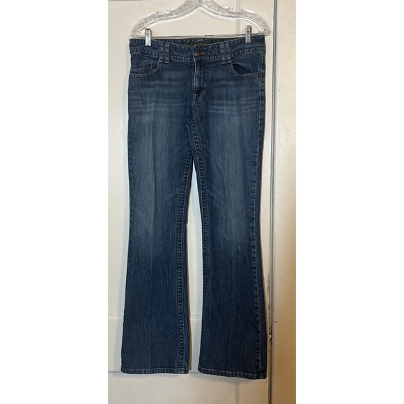 Eddie Bauer Blue Jeans Women 8R Medium Wash Adjustable Waist Mid Rise Wide Leg - Picture 1 of 9